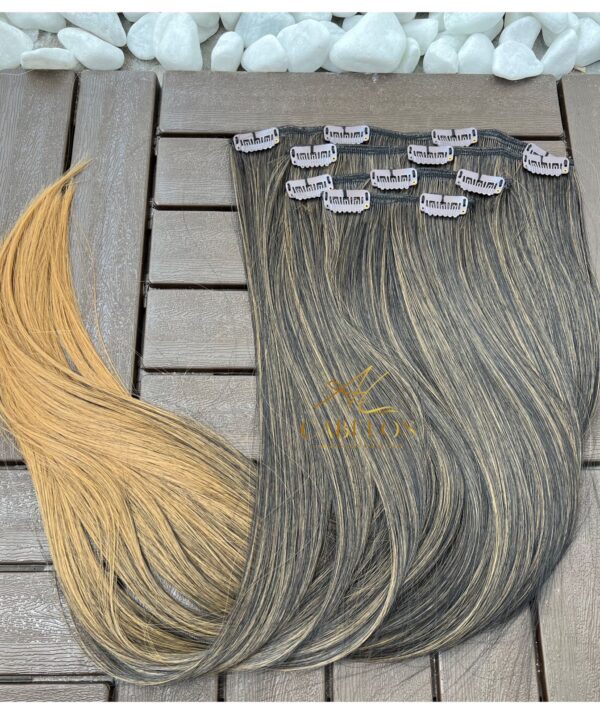 Kit Mega Hair 4 Telinhas TIC-TAC Morena Iluminada Pérola Liso Bio Luxo Prime. - Imagem 3