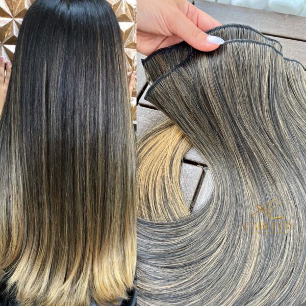 Kit Mega Hair 4 Telinhas TIC-TAC Morena Iluminada Pérola Liso Bio Luxo Prime.