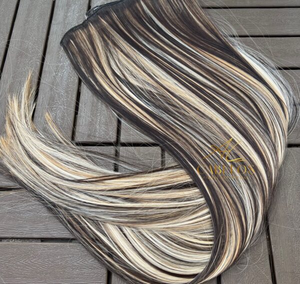 Kit Mega Hair 4 Telinhas TIC-TAC Loiro Mechado Liso Bio Luxo Prime. - Imagem 4