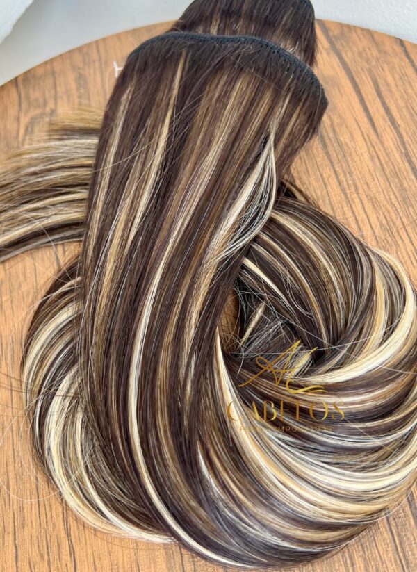 Kit Mega Hair 4 Telinhas TIC-TAC Loiro Mechado Liso Bio Luxo Prime. - Imagem 5