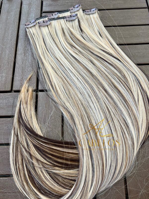 Kit Mega Hair 4 Telinhas TIC-TAC Loiro Mechado Liso Bio Luxo Prime. - Imagem 2