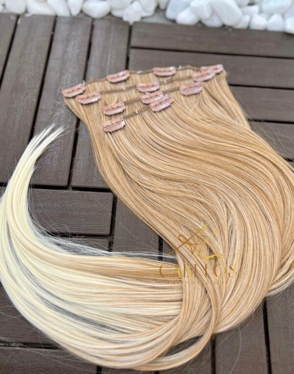 Kit Mega Hair 4 Telinhas TIC-TAC Loiro Pérola Ombre Hair Liso Bio Luxo Prime. - Imagem 2