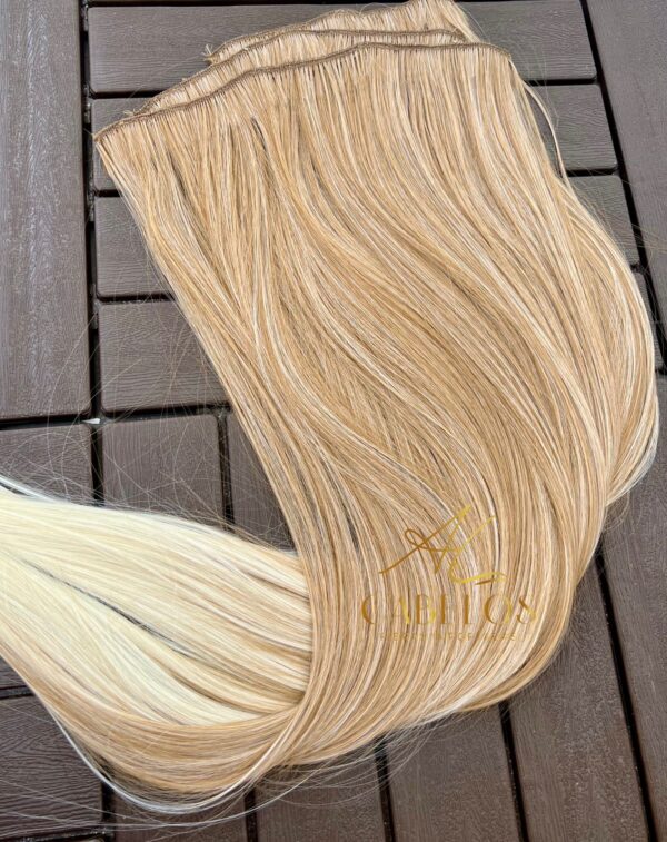Kit Mega Hair 4 Telinhas TIC-TAC Loiro Pérola Ombre Hair Liso Bio Luxo Prime. - Imagem 3