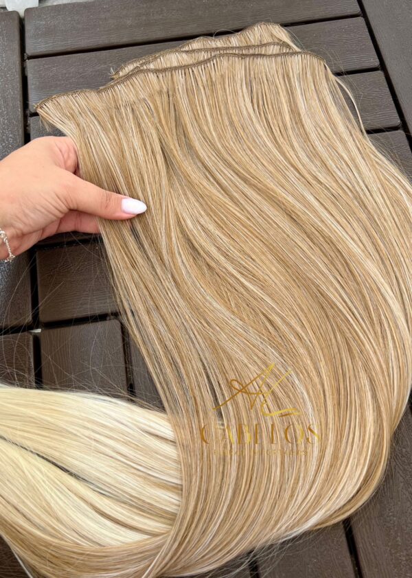 Kit Mega Hair 4 Telinhas TIC-TAC Loiro Pérola Ombre Hair Liso Bio Luxo Prime. - Imagem 4
