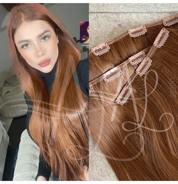 Kit Mega Hair 3 Telinhas TIC-TAC Ruivo Cobreado Liso Bio Luxo Prime.