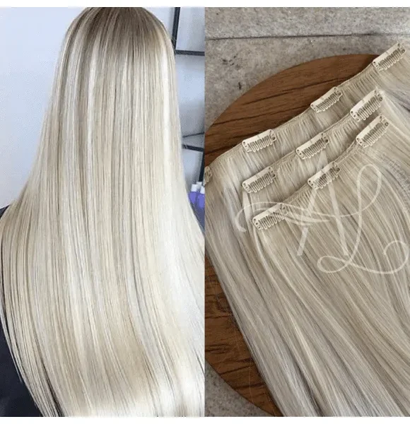 Kit Mega Hair 3 Telinhas TIC-TAC Loiro Claro Liso Bio Luxo Prime.