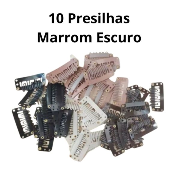Presilhas Tic Tac Para Aplicação De Alongamento Mega Hair Varias Cores- Kit - 10 Presilhas Marrom Escuro