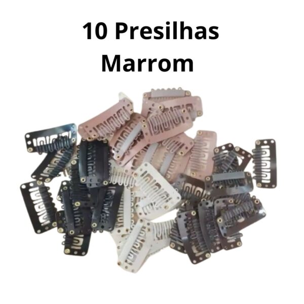 Presilhas Tic Tac Para Aplicação De Alongamento Mega Hair Varias Cores- Kit - 10 Presilhas Marrom