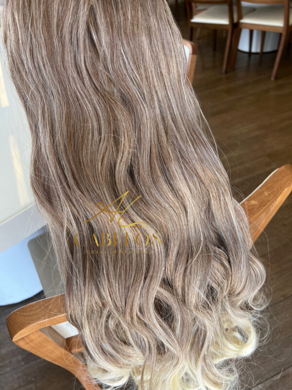 Mega Hair Tic-Tac Mesclado Pérola + Pontas Claras Ondulado Fibra Bio Luxo Prime. - Imagem 2