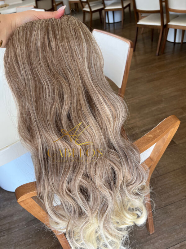Mega Hair Tic-Tac Mesclado Pérola + Pontas Claras Ondulado Fibra Bio Luxo Prime. - Imagem 3
