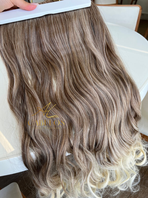 Mega Hair Tic-Tac Mesclado Pérola + Pontas Claras Ondulado Fibra Bio Luxo Prime. - Imagem 4