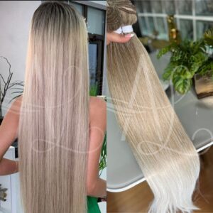 Cabelo Telado/Tecido Mesclado + Pontas Claras Liso Fibra Russa 70cm 150g.