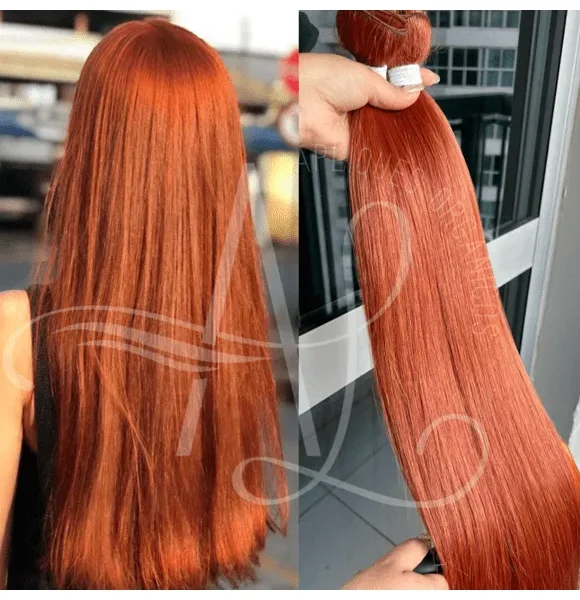 Cabelo Telado/Tecido Ruivo Laranjinha #1 Liso Fibra Russa Ultra Realista. 80cm 200g