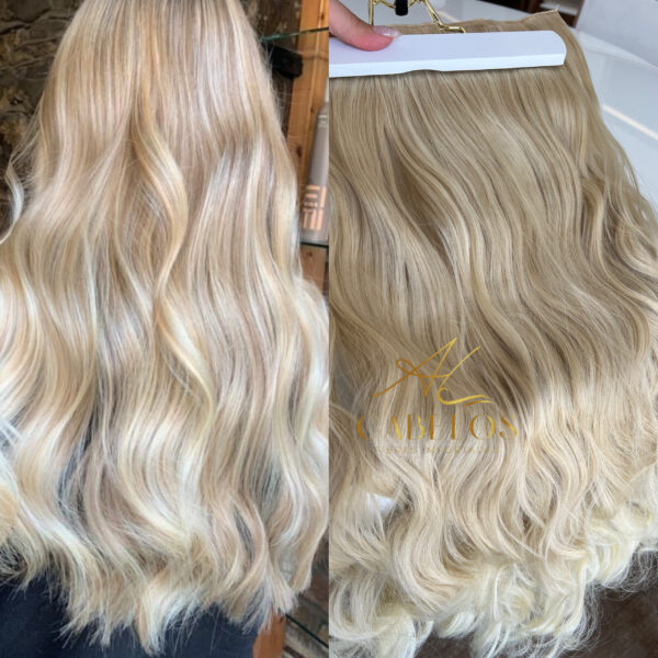 Mega Hair Tic-Tac Loiro Pérola Claro Ondulado Fibra Bio Luxo Prime. - Pç Tic-Tac 70cm-150g