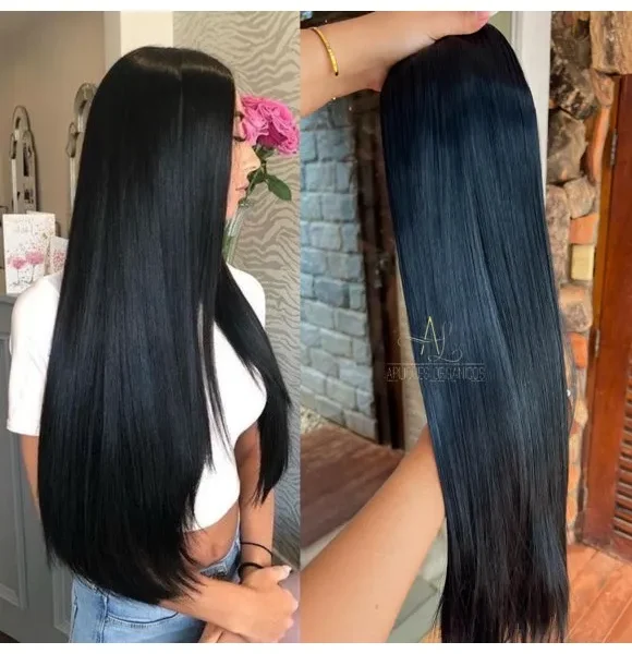 Mega Hair Tic-Tac Preto Liso Fibra Bio Luxo Prime.