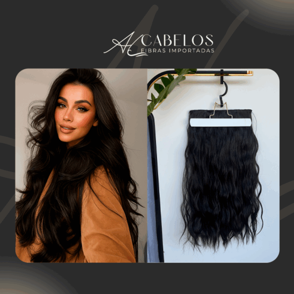 Mega Hair Tic-Tac + Fio Invisible Fibra Russa Suzan 50cm 120g Ondulado - Castanho Escuro natural