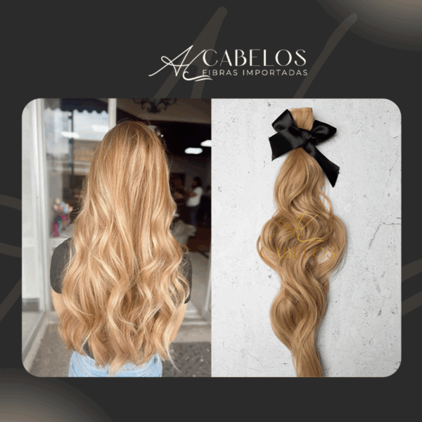 Mega Hair Tic-Tac + Fio Invisible Fibra Russa Suzan 50cm 120g Ondulado - Loiro Dourado