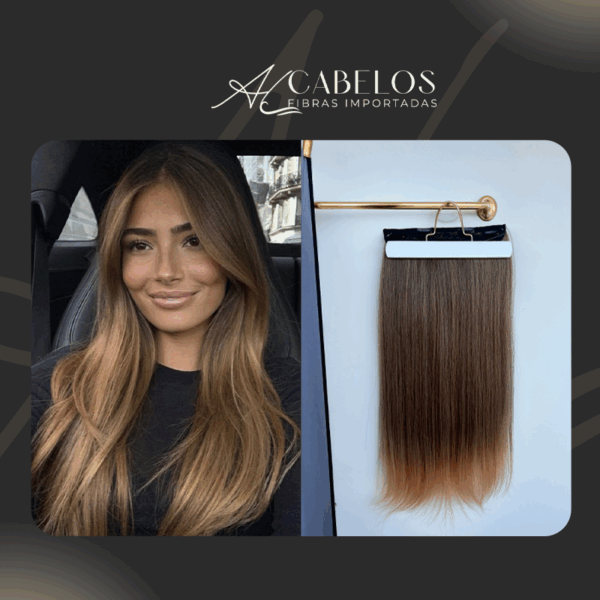 Mega Hair Tic-Tac + Fio Invisible Fibra Russa Cindy - Loiro Escuro Mesclado