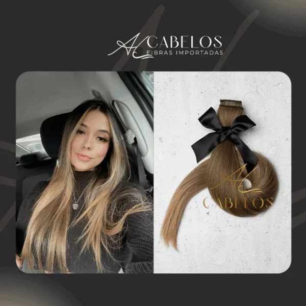 Mega Hair Tic-Tac + Fio Invisible Fibra Russa Cindy - Mesclado Perolado