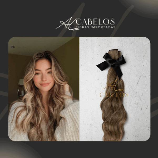 Mega Hair Tic-Tac + Fio Invisible Fibra Russa Suzan 50cm 120g Ondulado - Mesclado Mel
