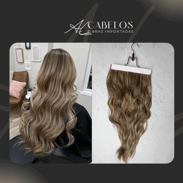 Mega Hair Tic-Tac + Fio Invisible Fibra Russa Suzan 50cm 120g Ondulado - Mesclado Perolado