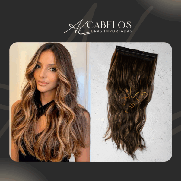 Mega Hair Tic-Tac + Fio Invisible Fibra Russa Suzan 50cm 120g Ondulado - Morena Iluminada