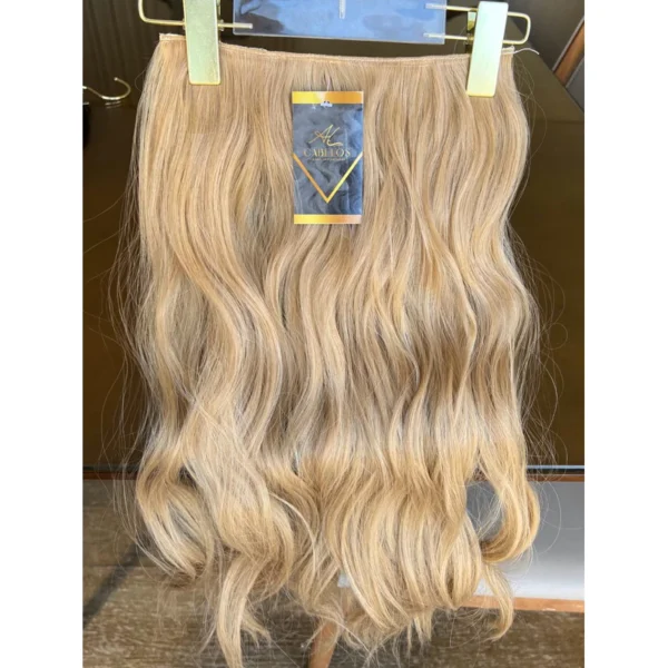 Mega Hair Tic-Tac + Fio Invisible Fibra Russa Suzan 50cm 120g Ondulado - Loiro Dourado