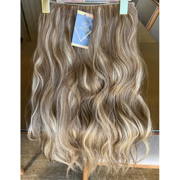 Mega Hair Tic-Tac + Fio Invisible Fibra Russa Suzan 50cm 120g Ondulado - Mesclado Pérolado