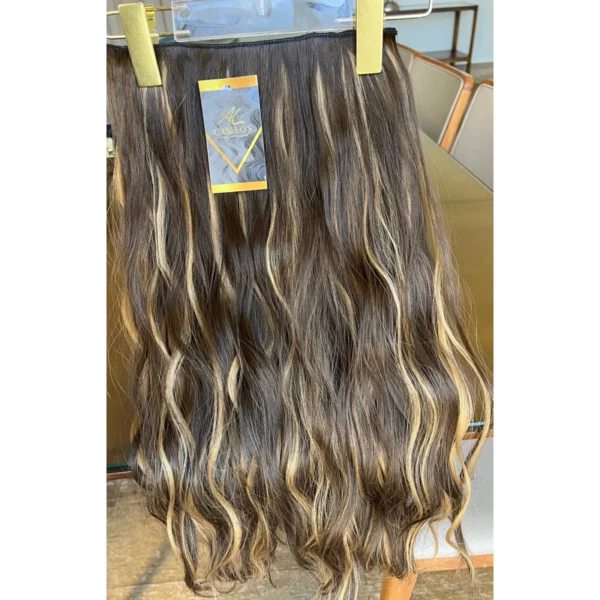 Mega Hair Tic-Tac + Fio Invisible Fibra Russa Suzan 50cm 120g Ondulado - Morena Iluminada