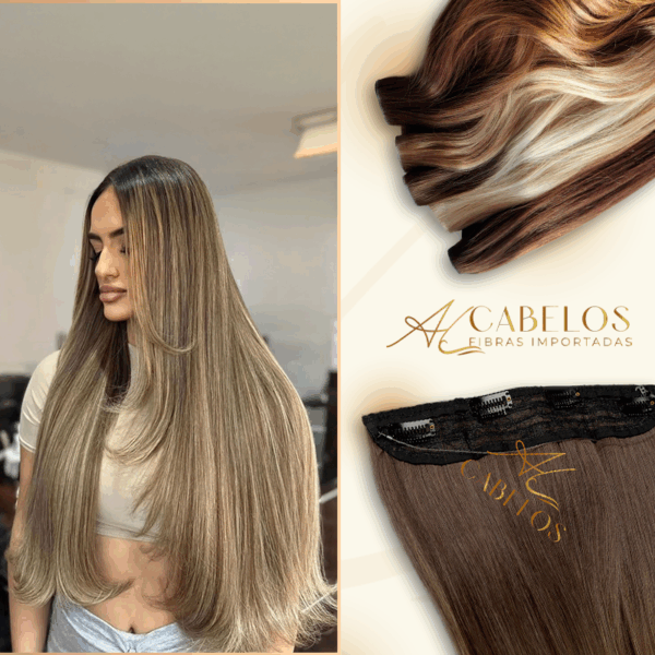 Mega Hair Tic-Tac + Fio Invisible Fibra Russa Cindy