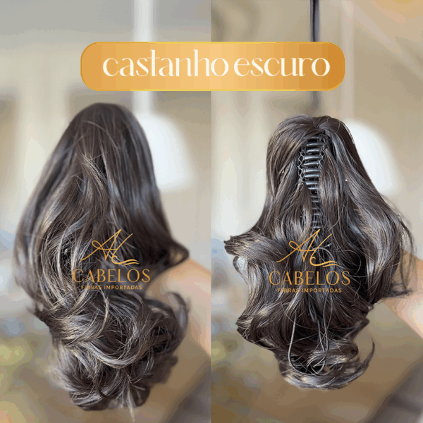 Aplique Rabo de Cavalo Ondulado Orgânico 25CM - Casanho Escuro