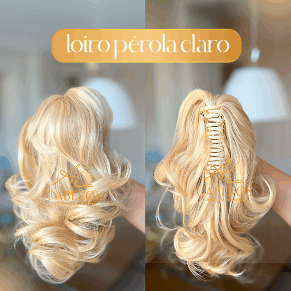 Aplique Rabo de Cavalo Ondulado Orgânico 25CM - Loiro Pérola Claro