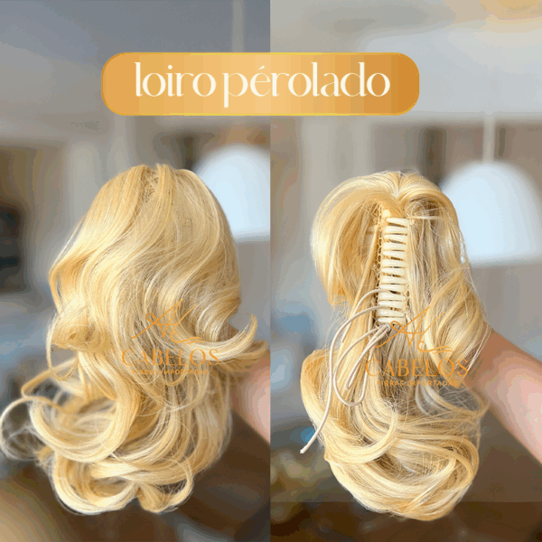 Aplique Rabo de Cavalo Ondulado Orgânico 25CM - loiro perolado