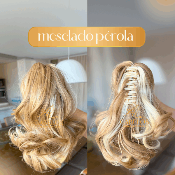 Aplique Rabo de Cavalo Ondulado Orgânico 25CM - Mesclado Pérola