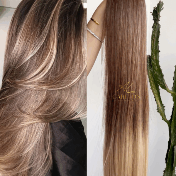 Cabelo Telado/Tecido Fibra Europeia Liso 75cm - Mesclado Pérola Esfumado