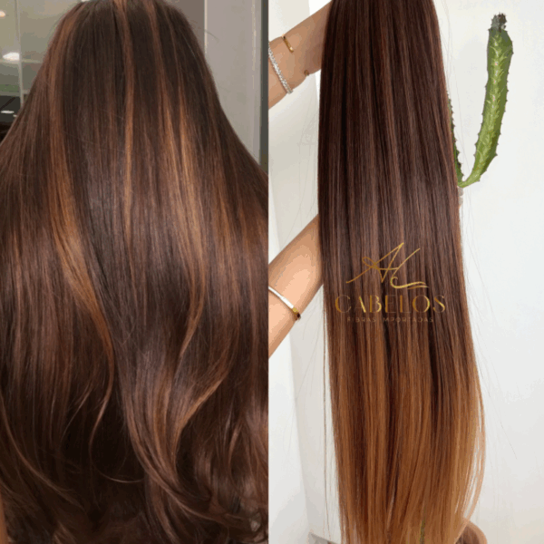 Cabelo Telado/Tecido Fibra Europeia Liso 75cm - Morena iluminada #2