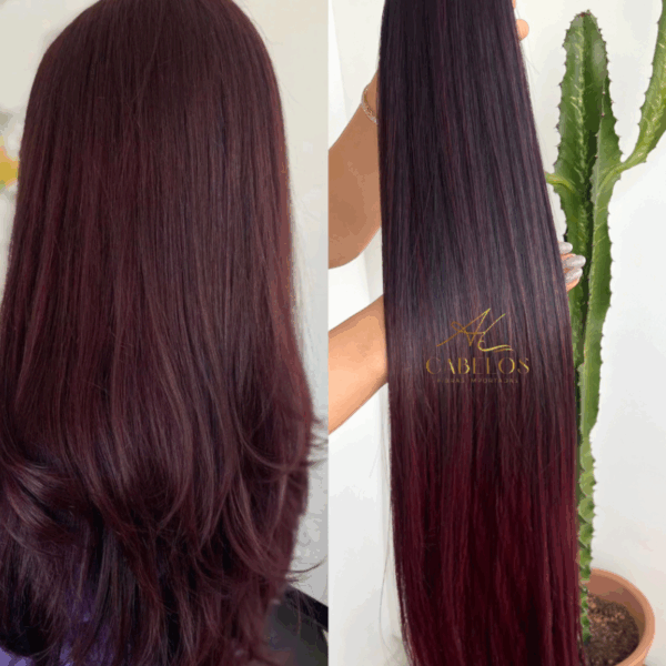 Cabelo Telado/Tecido Fibra Europeia Liso 75cm - Vermelho Marsala Mesclado