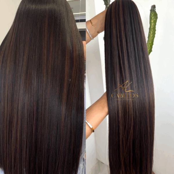 Cabelo Telado/Tecido Fibra Europeia Liso 75cm - Morena Iluminada #1