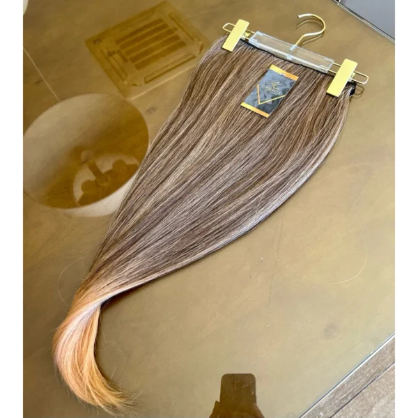 Mega Hair Tic-Tac + Fio Invisible Fibra Russa Cindy Liso - Loiro Escuro Mesclado