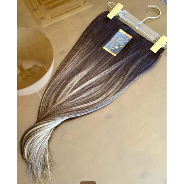 Mega Hair Tic-Tac + Fio Invisible Fibra Russa Cindy Liso - Ombre Hair Loiro Pérola