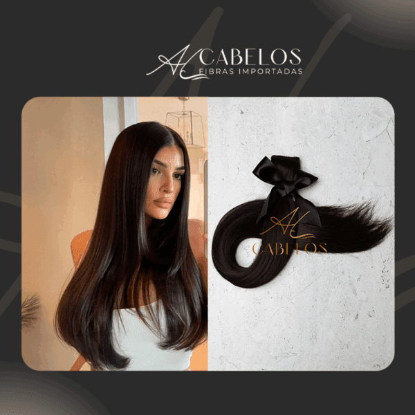 Mega Hair Tic-Tac + Fio Invisible Fibra Russa Cindy 60cm 120g- Castanho Escuro Natural