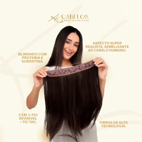 Mega Hair Tic-Tac + Fio Invisible Fibra Russa Cindy 60cm 120g- Mesclado Pérolado - Imagem 4