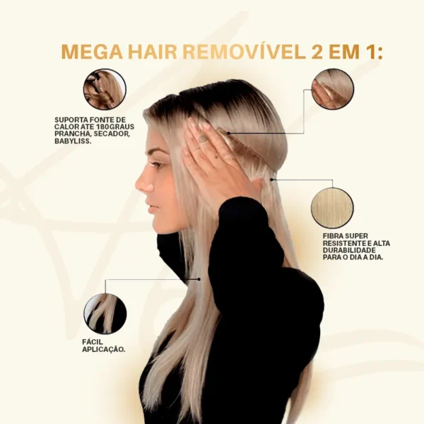 Mega Hair Tic-Tac + Fio Invisible Fibra Russa Cindy 60cm 120g- Mesclado Pérolado - Imagem 5