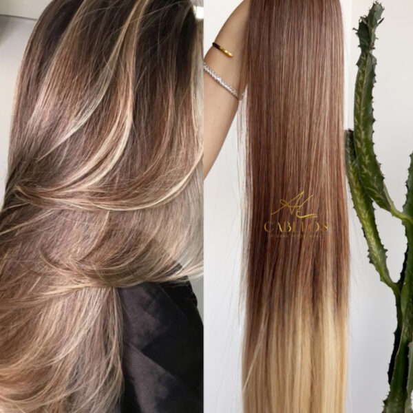 Cabelo Telado/Tecido Fibra Europeia Liso 75cm, Fibra Importada Luxo - Mesclado Pérola Esfumado