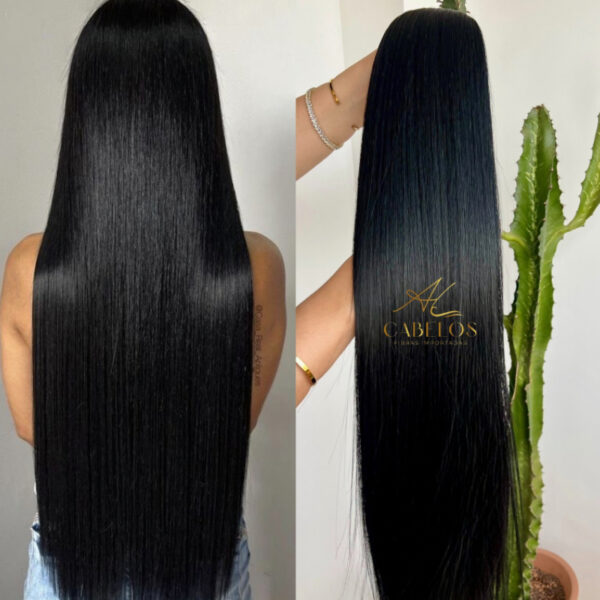 Cabelo Telado/Tecido Fibra Europeia Liso 75cm, Fibra Importada Luxo - Preto