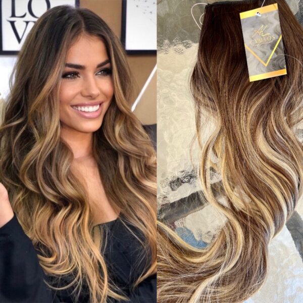 Mega Hair Tic-Tac + Fio Invisible Fibra Russa Suzan 50cm 120g- Mesclado Esumado 812H24