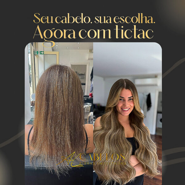 Mega Hair Tic-Tac + Fio Invisible Fibra Russa Suzan 50cm 120g- Mesclado Esumado 812H24 - Imagem 6