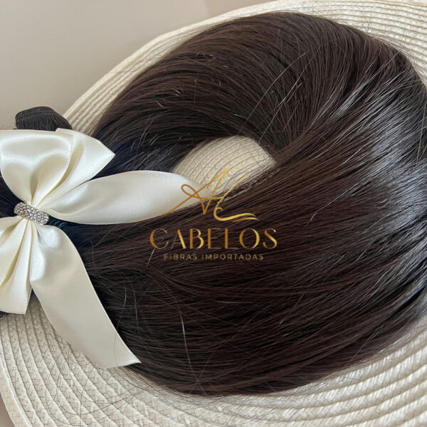 Cabelo Telado/Tecido Fibra Europeia Liso 75cm Castanho Escuro - Imagem 4