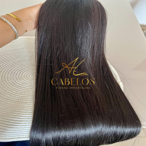 Cabelo Telado/Tecido Fibra Europeia Liso 75cm Castanho Escuro - Imagem 2