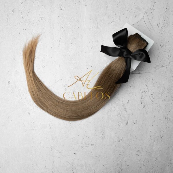 Mega Hair Tic-Tac + Fio Invisible Fibra Russa Cindy 60cm 120g- Loiro Escuro Mesclado - Imagem 2